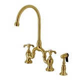 French Country Two-Handle 3-Hole Deck Mount Bridge Kitchen Faucet with Brass Side Sprayer