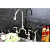 English Country Two-Handle 3-Hole Deck Mount Bridge Kitchen Faucet with Brass Side Sprayer