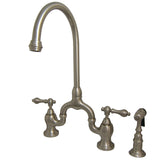 English Country Two-Handle 3-Hole Deck Mount Bridge Kitchen Faucet with Brass Side Sprayer