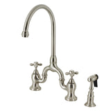 English Country Two-Handle 3-Hole Deck Mount Bridge Kitchen Faucet with Brass Side Sprayer