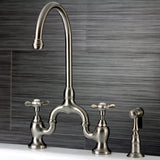 Essex Two-Handle 3-Hole Deck Mount Bridge Kitchen Faucet with Brass Side Sprayer