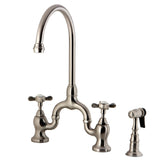 Essex Two-Handle 3-Hole Deck Mount Bridge Kitchen Faucet with Brass Side Sprayer