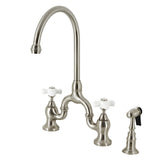 English Country Two-Handle 3-Hole Deck Mount Bridge Kitchen Faucet with Brass Side Sprayer