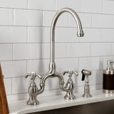 French Country Two-Handle 3-Hole Deck Mount Bridge Kitchen Faucet with Brass Side Sprayer