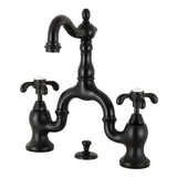 French Country Two-Handle 3-Hole Deck Mount Bridge Bathroom Faucet with Brass Pop-Up