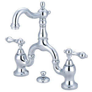 English Country Two-Handle 3-Hole Deck Mount Bridge Bathroom Faucet with Brass Pop-Up