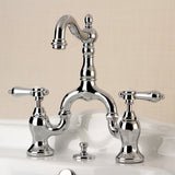 Heirloom Two-Handle 3-Hole Deck Mount Bridge Bathroom Faucet with Brass Pop-Up