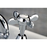 Essex Two-Handle 3-Hole Deck Mount Bridge Bathroom Faucet with Brass Pop-Up