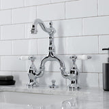 English Country Two-Handle 3-Hole Deck Mount Bridge Bathroom Faucet with Brass Pop-Up