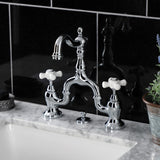 English Country Two-Handle 3-Hole Deck Mount Bridge Bathroom Faucet with Brass Pop-Up