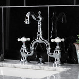 English Country Two-Handle 3-Hole Deck Mount Bridge Bathroom Faucet with Brass Pop-Up