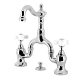 English Country Two-Handle 3-Hole Deck Mount Bridge Bathroom Faucet with Brass Pop-Up