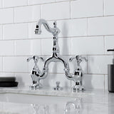 French Country Two-Handle 3-Hole Deck Mount Bridge Bathroom Faucet with Brass Pop-Up