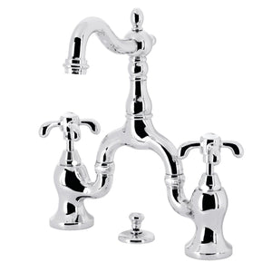 French Country Two-Handle 3-Hole Deck Mount Bridge Bathroom Faucet with Brass Pop-Up