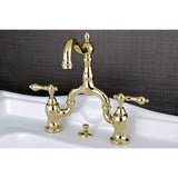 English Country Two-Handle 3-Hole Deck Mount Bridge Bathroom Faucet with Brass Pop-Up