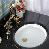 English Country Two-Handle 3-Hole Deck Mount Bridge Bathroom Faucet with Brass Pop-Up