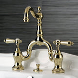 Heirloom Two-Handle 3-Hole Deck Mount Bridge Bathroom Faucet with Brass Pop-Up