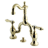 Heirloom Two-Handle 3-Hole Deck Mount Bridge Bathroom Faucet with Brass Pop-Up