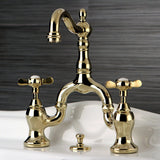 Essex Two-Handle 3-Hole Deck Mount Bridge Bathroom Faucet with Brass Pop-Up