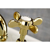 Essex Two-Handle 3-Hole Deck Mount Bridge Bathroom Faucet with Brass Pop-Up