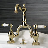 Bel-Air Two-Handle 3-Hole Deck Mount Bridge Bathroom Faucet with Brass Pop-Up