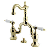 Bel-Air Two-Handle 3-Hole Deck Mount Bridge Bathroom Faucet with Brass Pop-Up