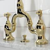 English Country Two-Handle 3-Hole Deck Mount Bridge Bathroom Faucet with Brass Pop-Up