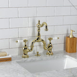 English Country Two-Handle 3-Hole Deck Mount Bridge Bathroom Faucet with Brass Pop-Up