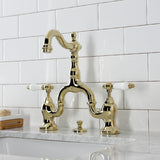 English Country Two-Handle 3-Hole Deck Mount Bridge Bathroom Faucet with Brass Pop-Up