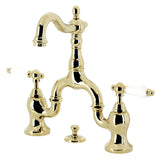 English Country Two-Handle 3-Hole Deck Mount Bridge Bathroom Faucet with Brass Pop-Up