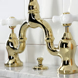 English Country Two-Handle 3-Hole Deck Mount Bridge Bathroom Faucet with Brass Pop-Up