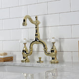 English Country Two-Handle 3-Hole Deck Mount Bridge Bathroom Faucet with Brass Pop-Up