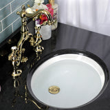 Tudor Two-Handle 3-Hole Deck Mount Bridge Bathroom Faucet with Brass Pop-Up