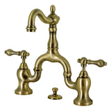 English Country Two-Handle 3-Hole Deck Mount Bridge Bathroom Faucet with Brass Pop-Up