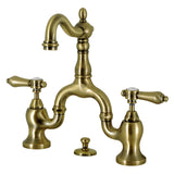 Heirloom Two-Handle 3-Hole Deck Mount Bridge Bathroom Faucet with Brass Pop-Up