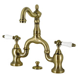 English Country Two-Handle 3-Hole Deck Mount Bridge Bathroom Faucet with Brass Pop-Up