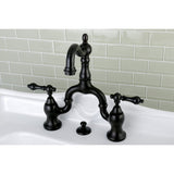 English Country Two-Handle 3-Hole Deck Mount Bridge Bathroom Faucet with Brass Pop-Up