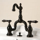 Heirloom Two-Handle 3-Hole Deck Mount Bridge Bathroom Faucet with Brass Pop-Up