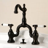 Bel-Air Two-Handle 3-Hole Deck Mount Bridge Bathroom Faucet with Brass Pop-Up