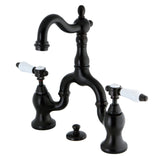 Bel-Air Two-Handle 3-Hole Deck Mount Bridge Bathroom Faucet with Brass Pop-Up