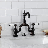 English Country Two-Handle 3-Hole Deck Mount Bridge Bathroom Faucet with Brass Pop-Up