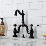 English Country Two-Handle 3-Hole Deck Mount Bridge Bathroom Faucet with Brass Pop-Up