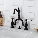 English Country Two-Handle 3-Hole Deck Mount Bridge Bathroom Faucet with Brass Pop-Up