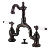 English Country Two-Handle 3-Hole Deck Mount Bridge Bathroom Faucet with Brass Pop-Up