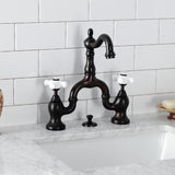 English Country Two-Handle 3-Hole Deck Mount Bridge Bathroom Faucet with Brass Pop-Up