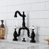 English Country Two-Handle 3-Hole Deck Mount Bridge Bathroom Faucet with Brass Pop-Up