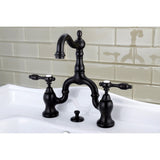 Tudor Two-Handle 3-Hole Deck Mount Bridge Bathroom Faucet with Brass Pop-Up