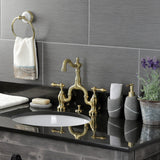 English Country Two-Handle 3-Hole Deck Mount Bridge Bathroom Faucet with Brass Pop-Up