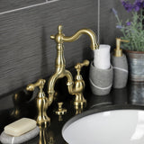 English Country Two-Handle 3-Hole Deck Mount Bridge Bathroom Faucet with Brass Pop-Up