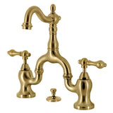 English Country Two-Handle 3-Hole Deck Mount Bridge Bathroom Faucet with Brass Pop-Up